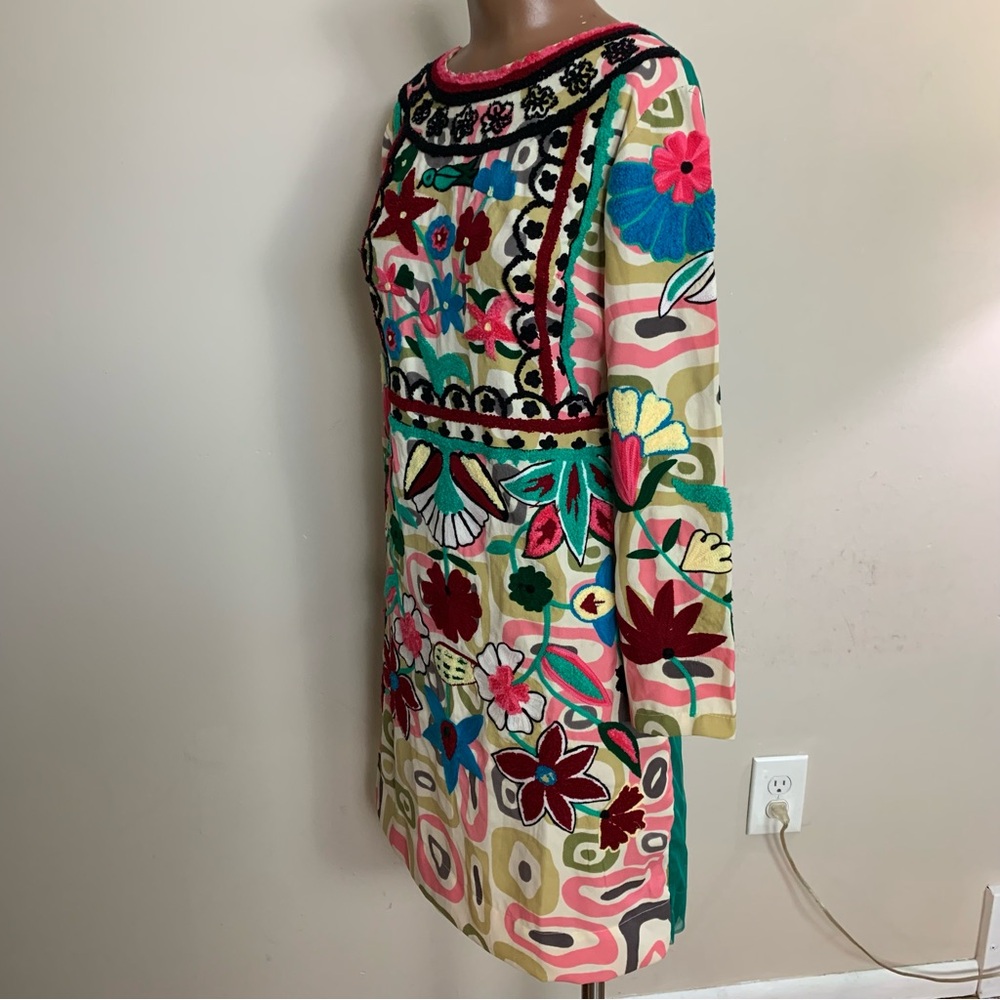 ALMATRICHI Spain COLORFUL Floral EMBROIDERED Chenille BOHO Festival MINI DRESS - Picture 3 of 7